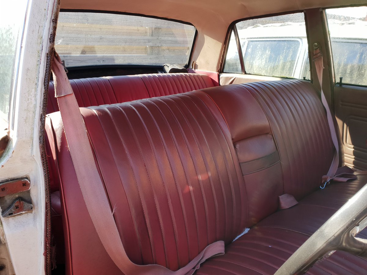 Ford Zephyr interior, bench seat, classic car, red leather